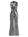 Silber 1970er V-Ausschnitt Halter Pailletten Jumpsuit