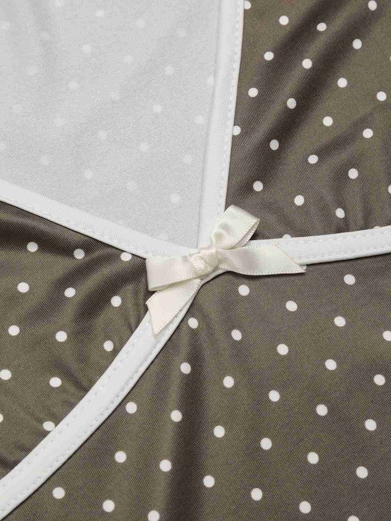 Braun 1960er Tief V-Ausschnitt Polka Dots Kleid