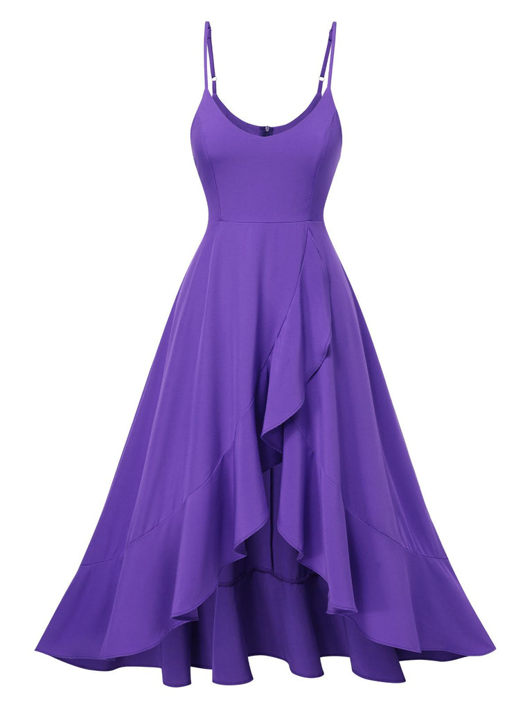 1950er Solide Unregelmäßiger Saum Spaghetti Träger Kleid