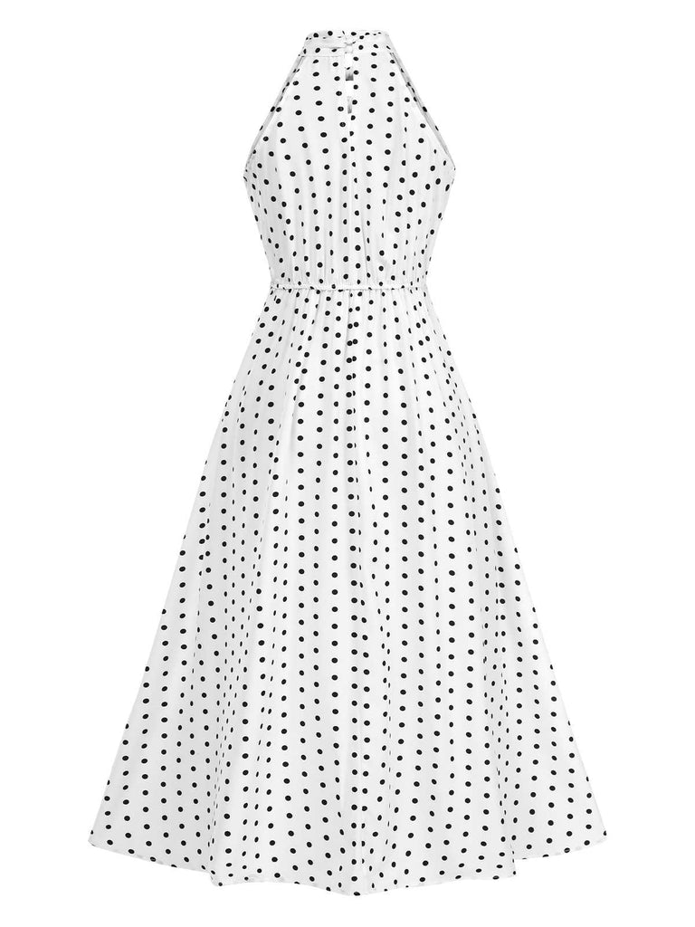Weiß 1950er Halter Polka Dots Bogen Kleid