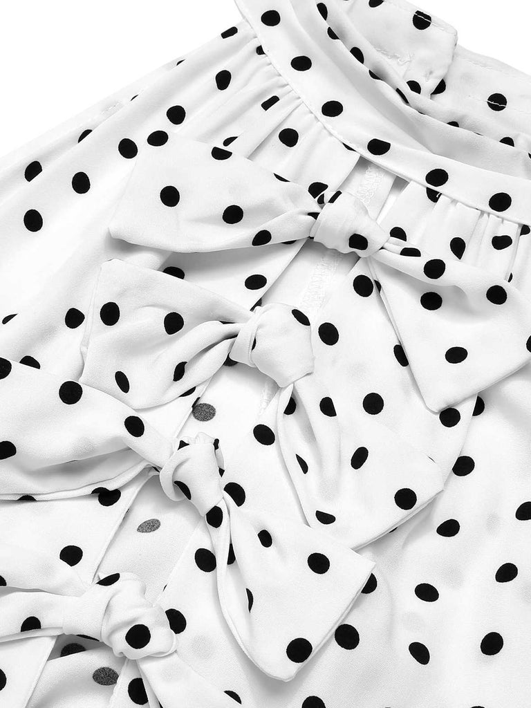 Weiß 1950er Halter Polka Dots Bogen Kleid