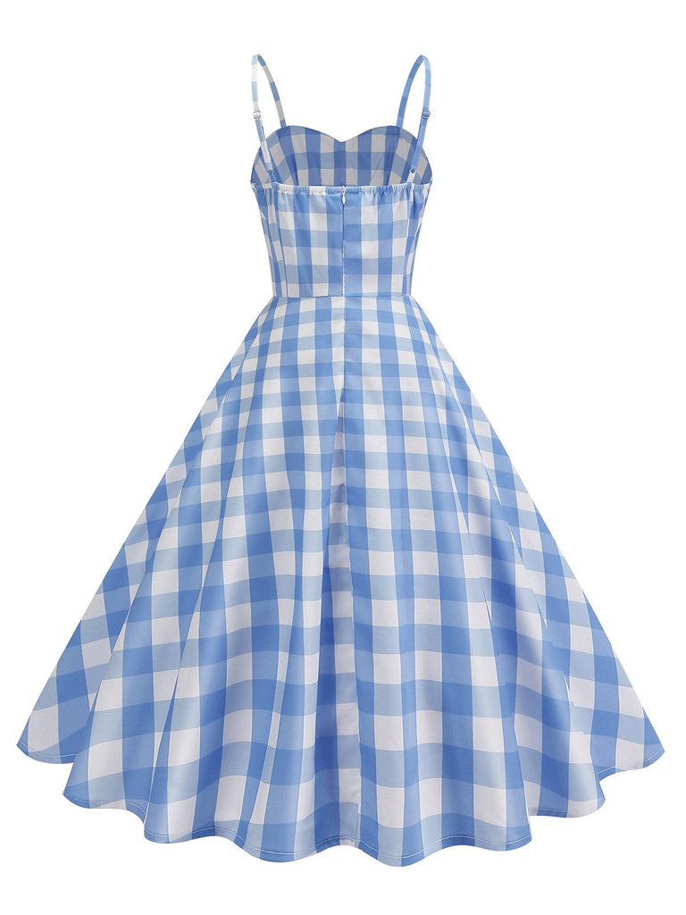 1950er Gerüschtes Spaghetti Träger Gingham Plaid Kleid