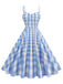 1950er Gerüschtes Spaghetti Träger Gingham Plaid Kleid