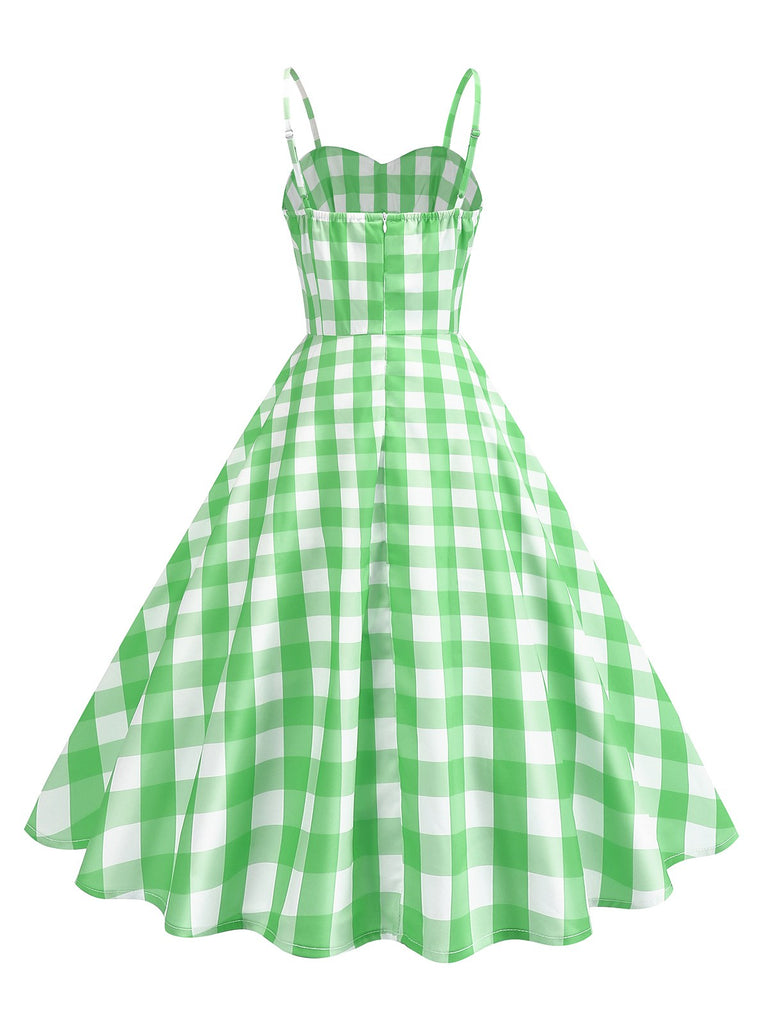 1950er Gerüschtes Spaghetti Träger Gingham Plaid Kleid