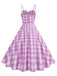 1950er Gerüschtes Spaghetti Träger Gingham Plaid Kleid