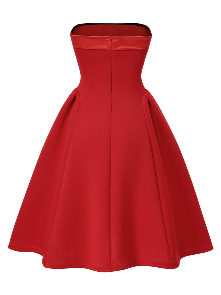 1950er Vintage Farbblock Bandeau Swing Kleid