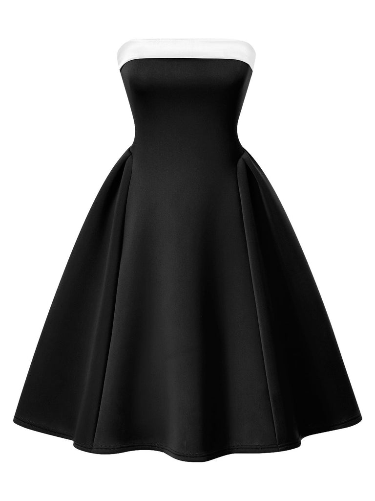 1950er Vintage Farbblock Bandeau Swing Kleid