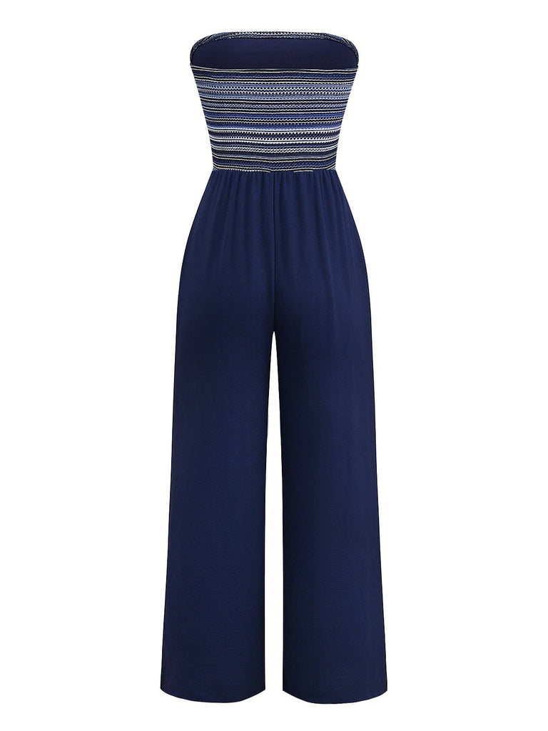 Tiefblau 1950er Streifen Bandeau Jumpsuit