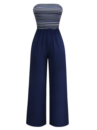 Tiefblau 1950er Streifen Bandeau Jumpsuit