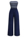 Tiefblau 1950er Streifen Bandeau Jumpsuit