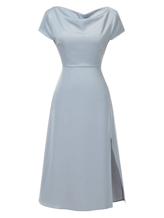 1940er Solide Wasserfallausschnitt Satin Zurück-Hohl Kleid