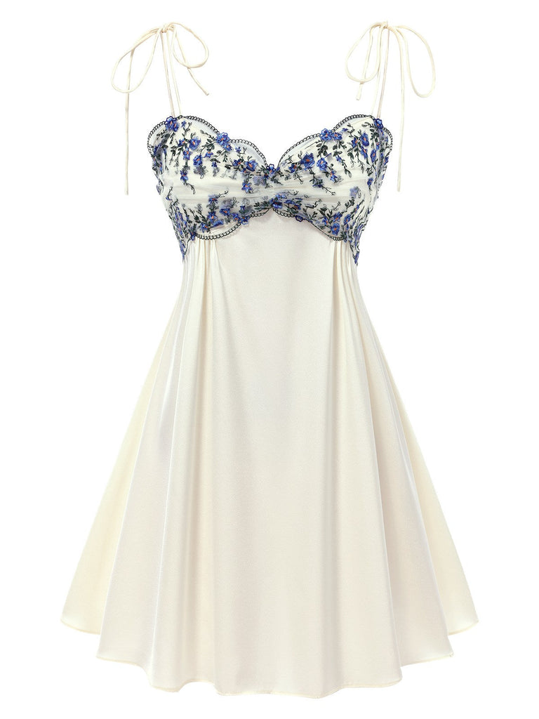 Beige 1940er Blumen Bestickt Spaghetti Träger Nachthemd