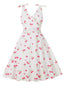 Weiß 1950er Kirsche Ärmellos V-Ausschnitt Kleid