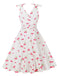 Weiß 1950er Kirsche Ärmellos V-Ausschnitt Kleid