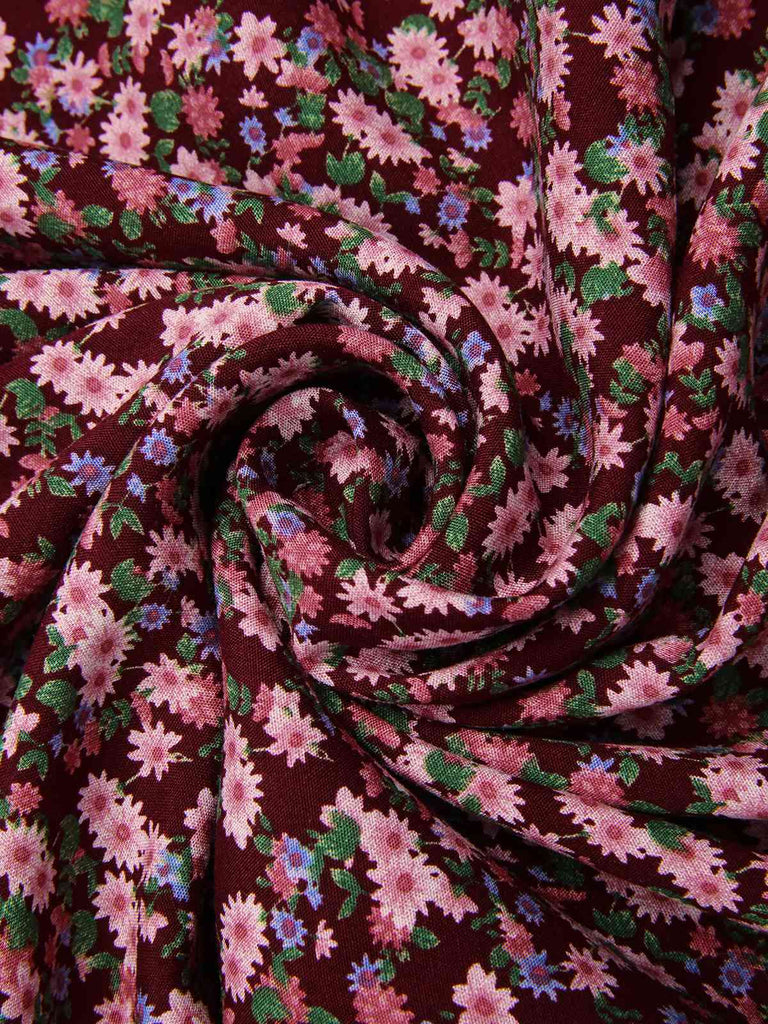Rot 1940er Puffärmel Kleine Blumen Kleid