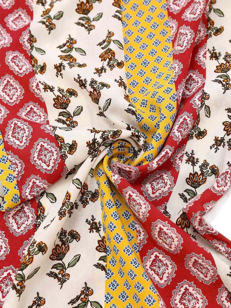 Gelb 1970er Bohemien Blumen Stammesmuster Jumpsuit