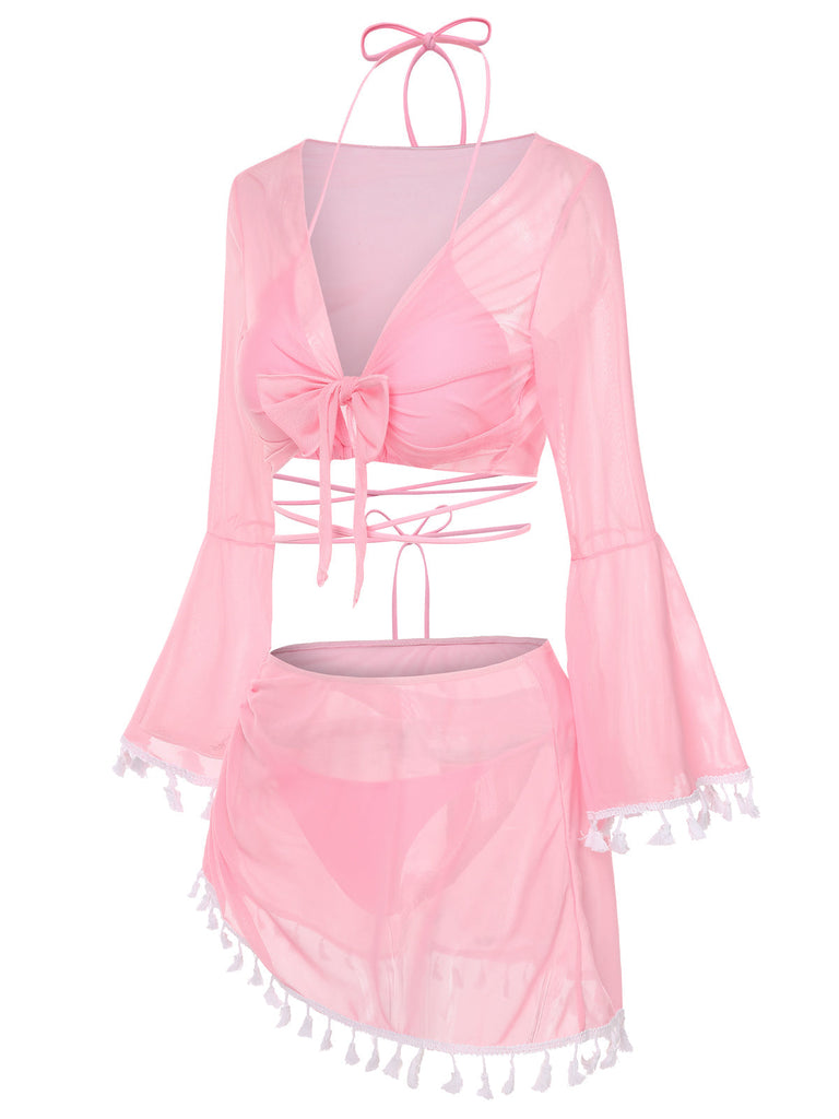 4PCS  1940er Franse V-Ausschnitt Badeanzug & Cover-Up