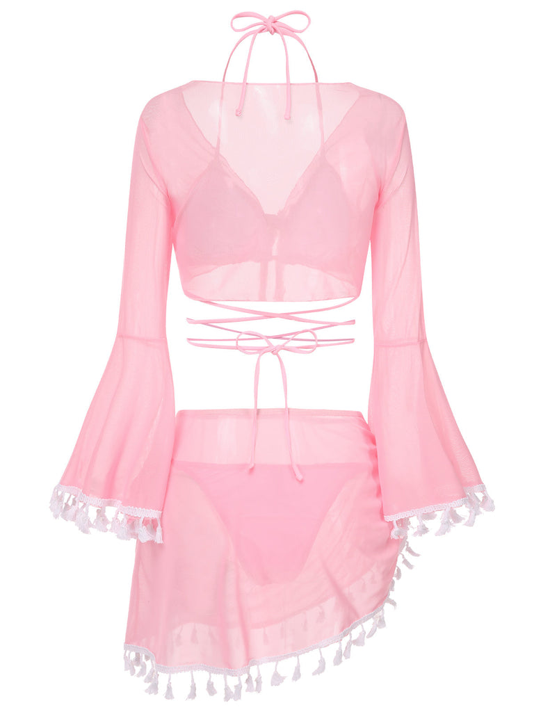 4PCS  1940er Franse V-Ausschnitt Badeanzug & Cover-Up