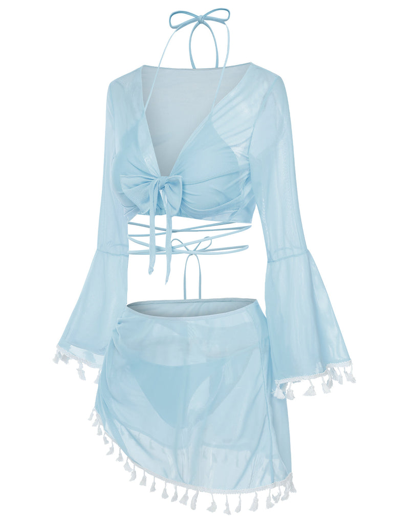 4PCS  1940er Franse V-Ausschnitt Badeanzug & Cover-Up