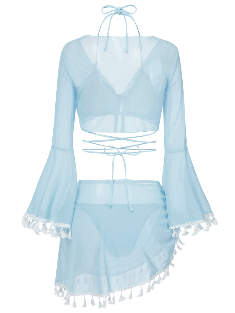 4PCS  1940er Franse V-Ausschnitt Badeanzug & Cover-Up