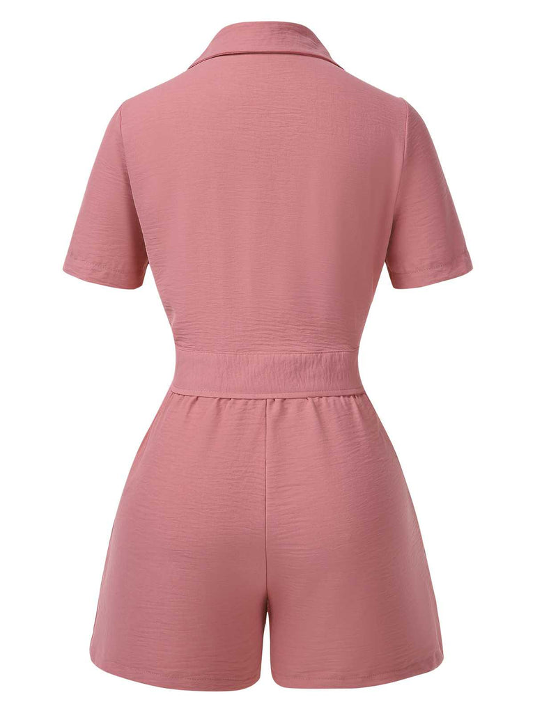 2PCS 1940er Solide Binden Top & Hohe-Taille Shorts