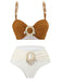 Braun 1940er Farbblock Boho Hülse Bikini Set