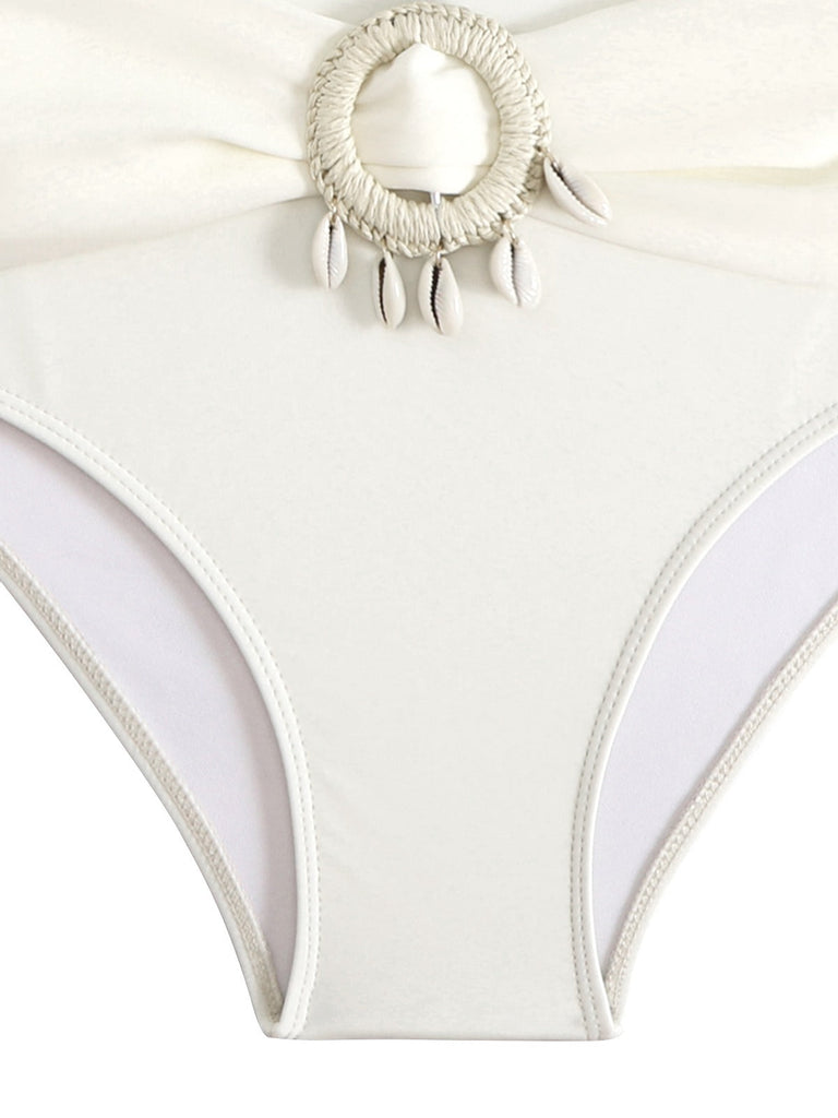 Braun 1940er Farbblock Boho Hülse Bikini Set