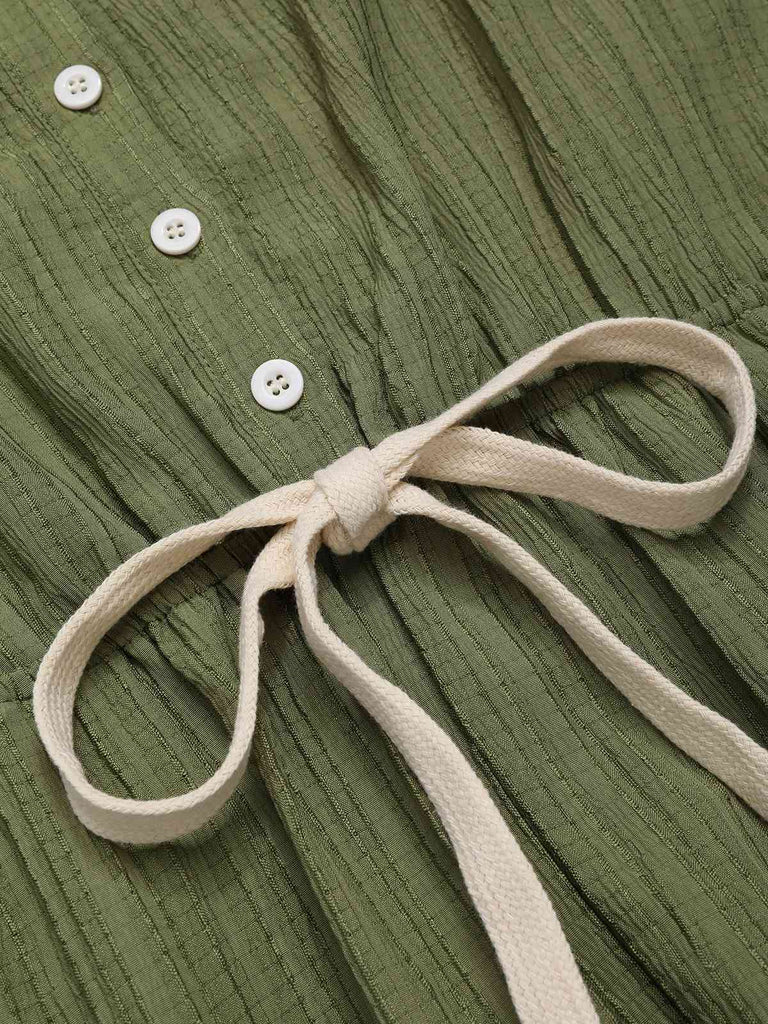 Grün 1950er V-Ausschnitt Strukturiertes Tasche Romper