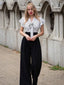 Schwarz 1930er Polka Dots Krawattenhals Jumpsuit