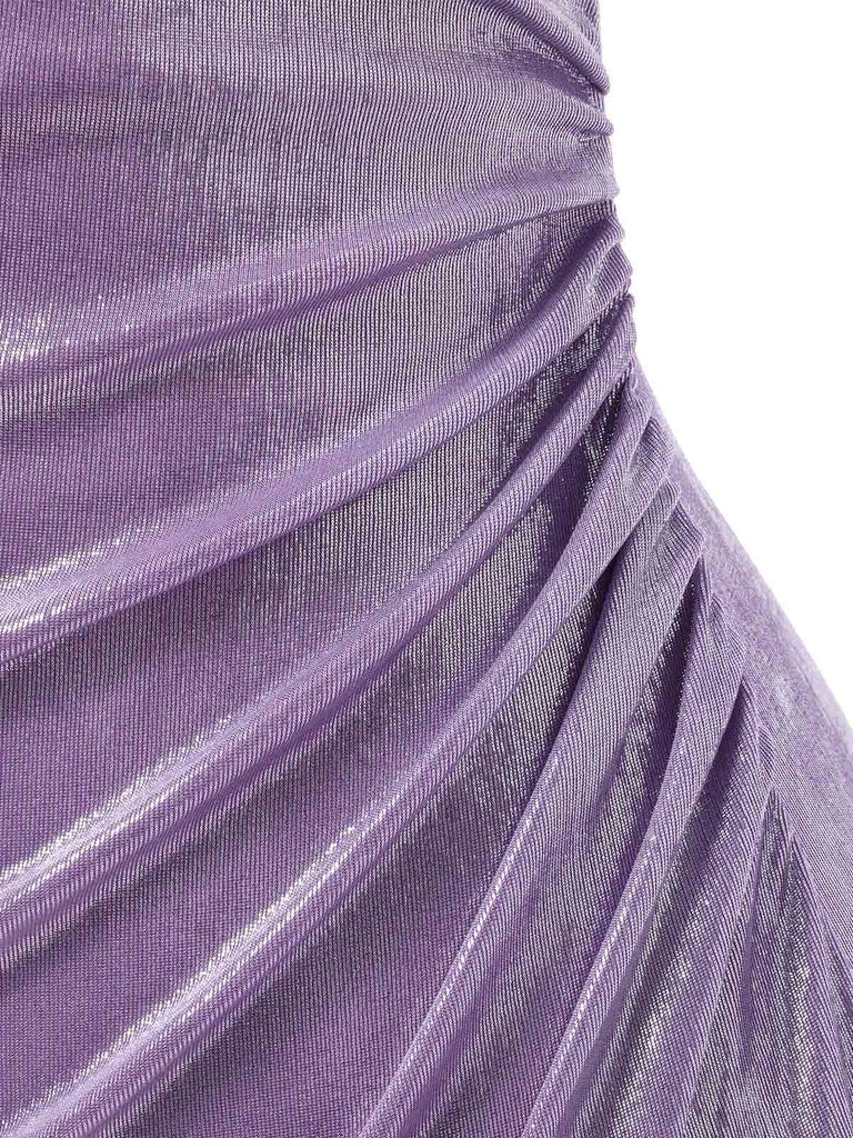 Lavendel 1960er Wasserfallausschnitt Hoher-Schlitz Perlglanz Kleid