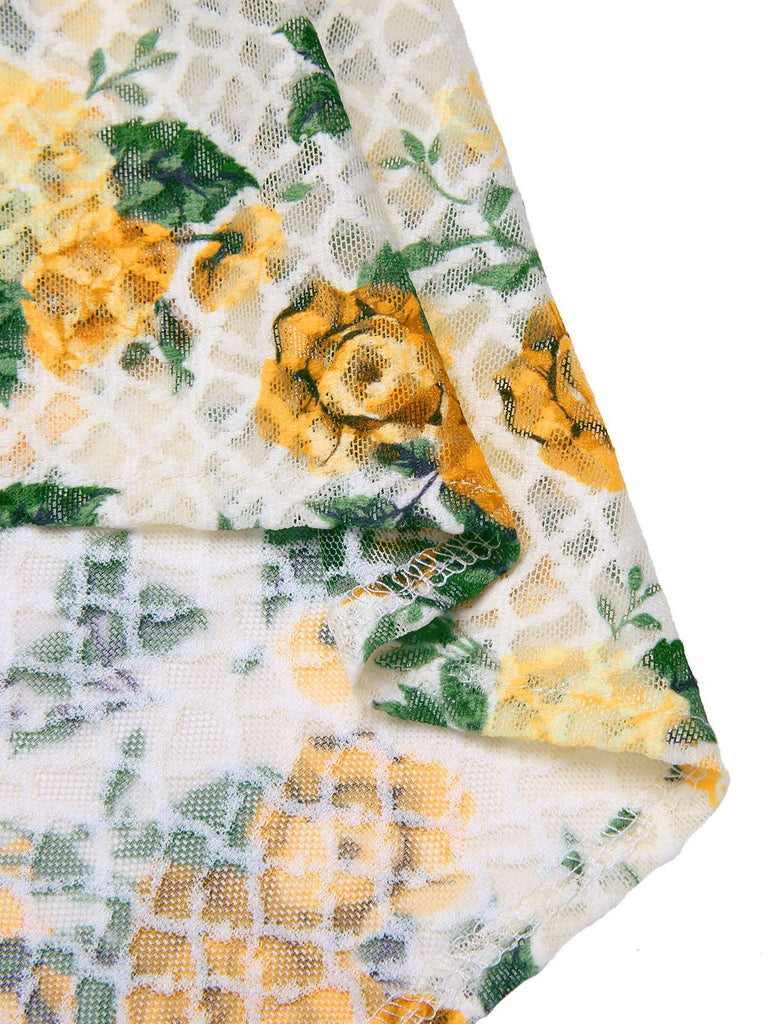 Gelb 1930er Roses Wasserfallausschnitt Fischschwanz Gerüschtes Kleid