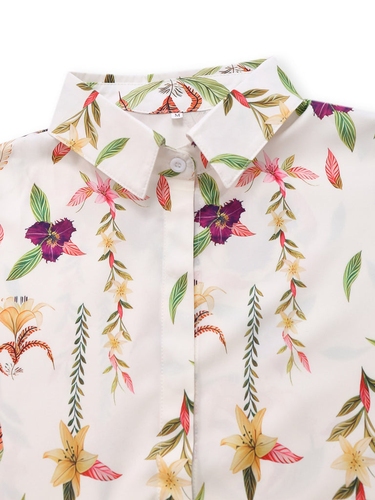 Multicolor 1950er Blumen Revers Fledermausärmel Romper