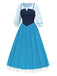 2PCS Blau 1940er Bluse & Farbblock Träger Kleid