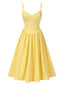 Gelb 1940er Solide Korset Spaghetti Träger Kleid
