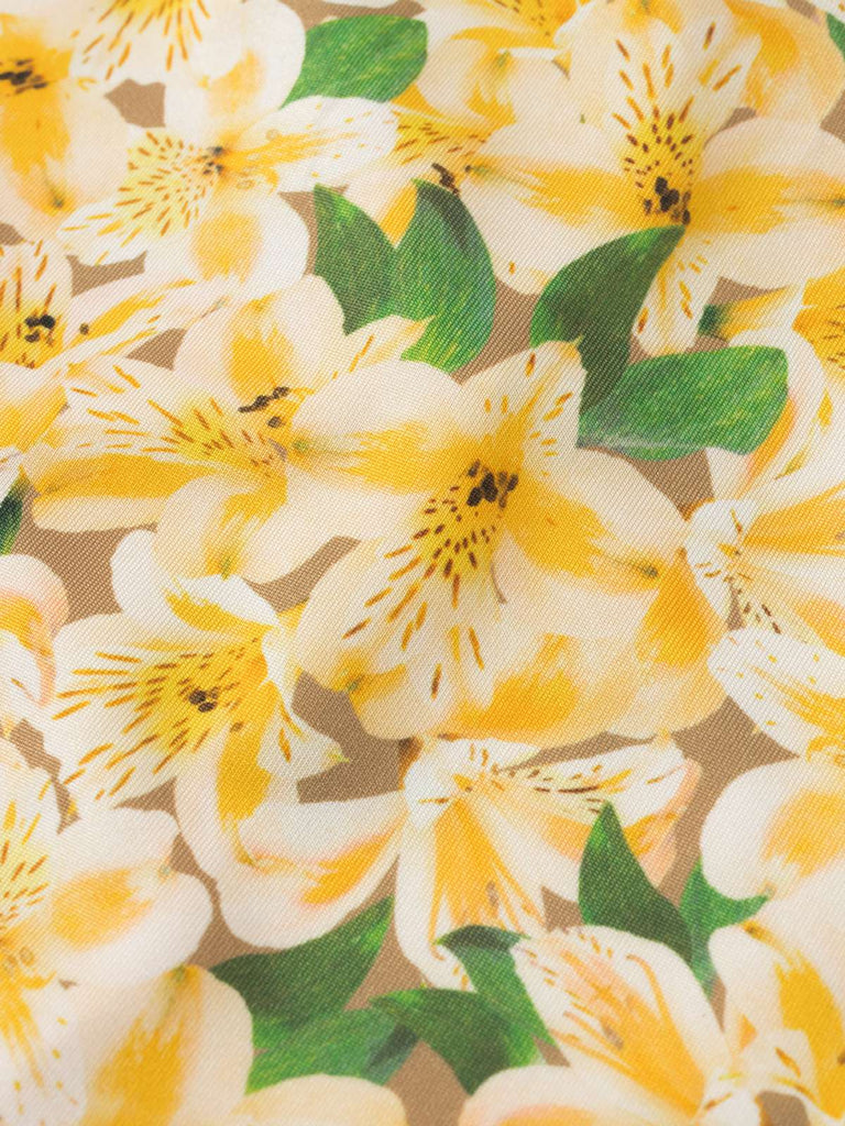 Gelb 1960er Zurück Schnürung Gerüscht Blumen Kleid