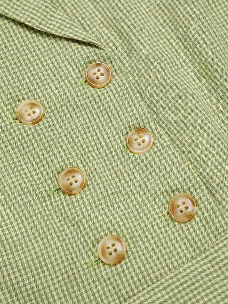 [Vorverkauf] Grün 1940er Spitze Stitching Gingham Plaid Baumwolle Kleid