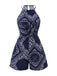 [Vorverkauf] Dunkelblau 1940er Paisley Kordelzug Romper