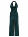 1930er Solide Wasserfallausschnitt Halfter Pailletten Jumpsuit