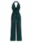 1930er Solide Wasserfallausschnitt Halfter Pailletten Jumpsuit