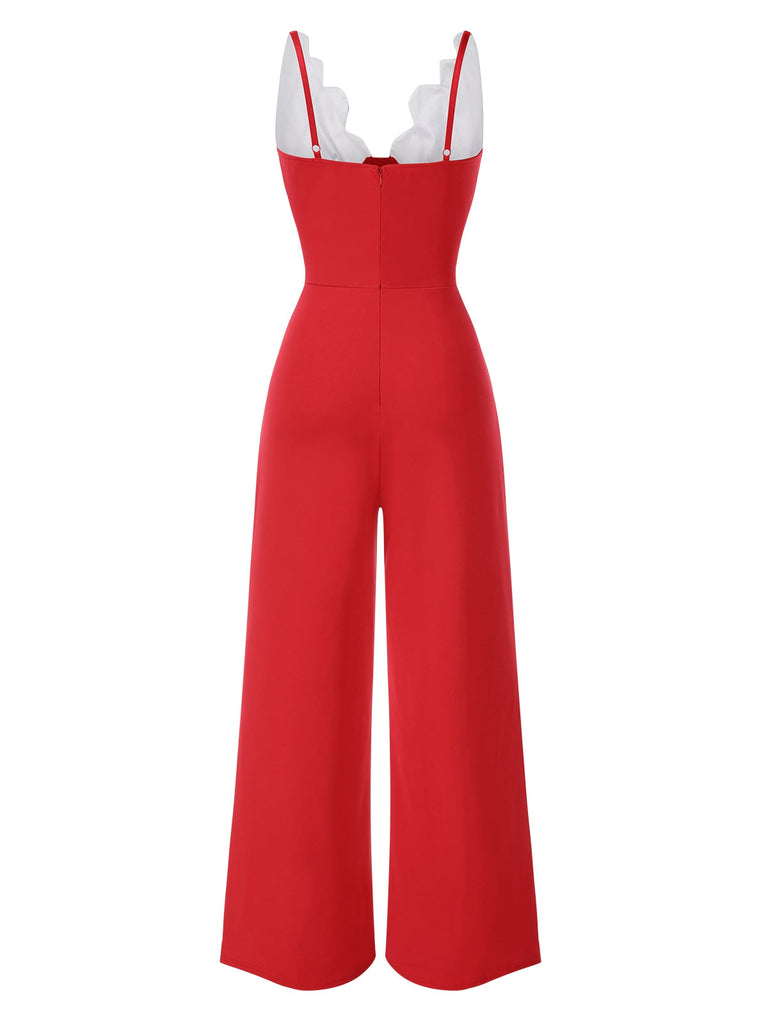 1930er Blumen Patchwork V-Ausschnitt Träger Jumpsuit