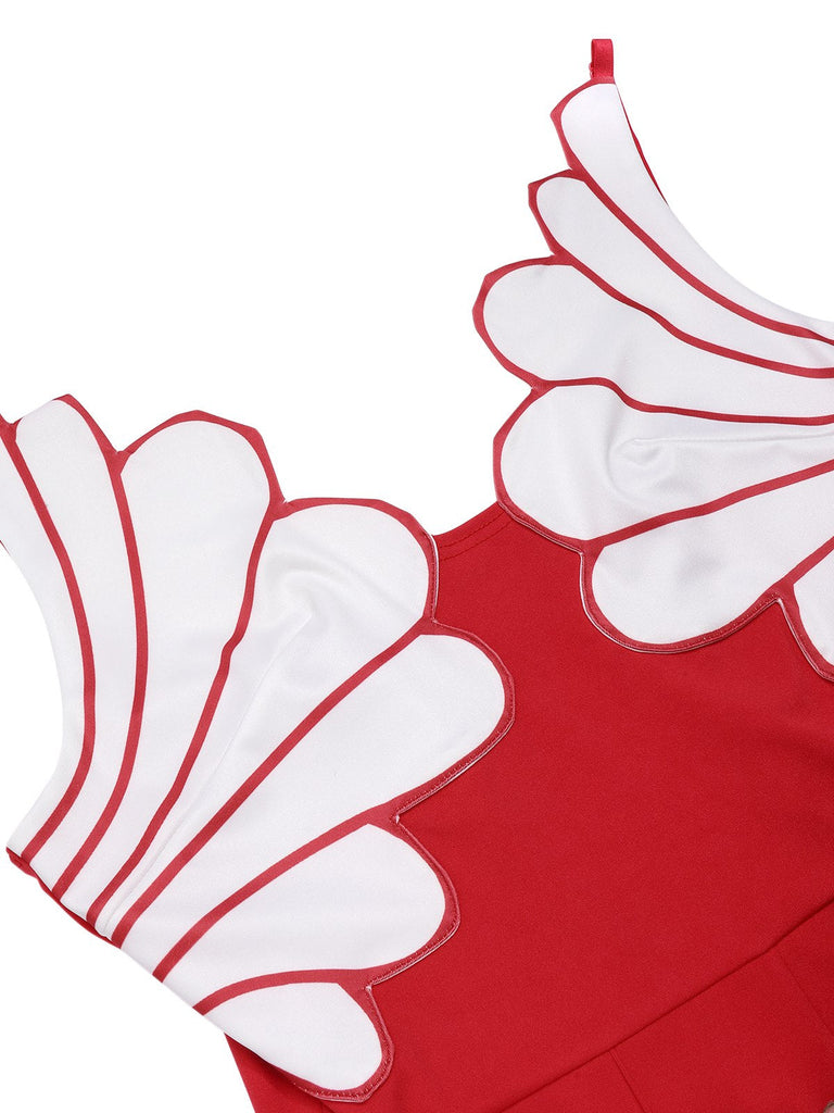 1930er Blumen Patchwork V-Ausschnitt Träger Jumpsuit