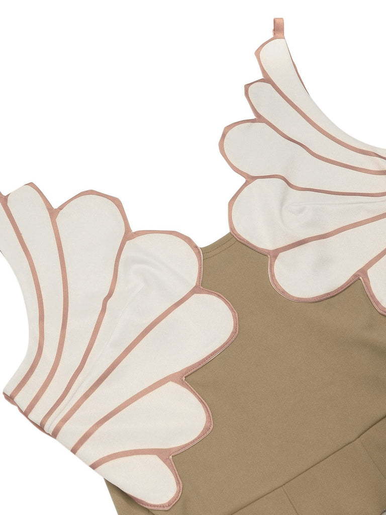 1930er Blumen Patchwork V-Ausschnitt Träger Jumpsuit