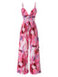 Rosa 1970er Gurt Psychedelischer Druck Front-Tie Jumpsuit