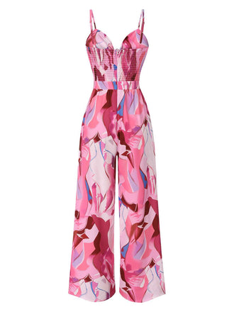 Rosa 1970er Gurt Psychedelischer Druck Front-Tie Jumpsuit