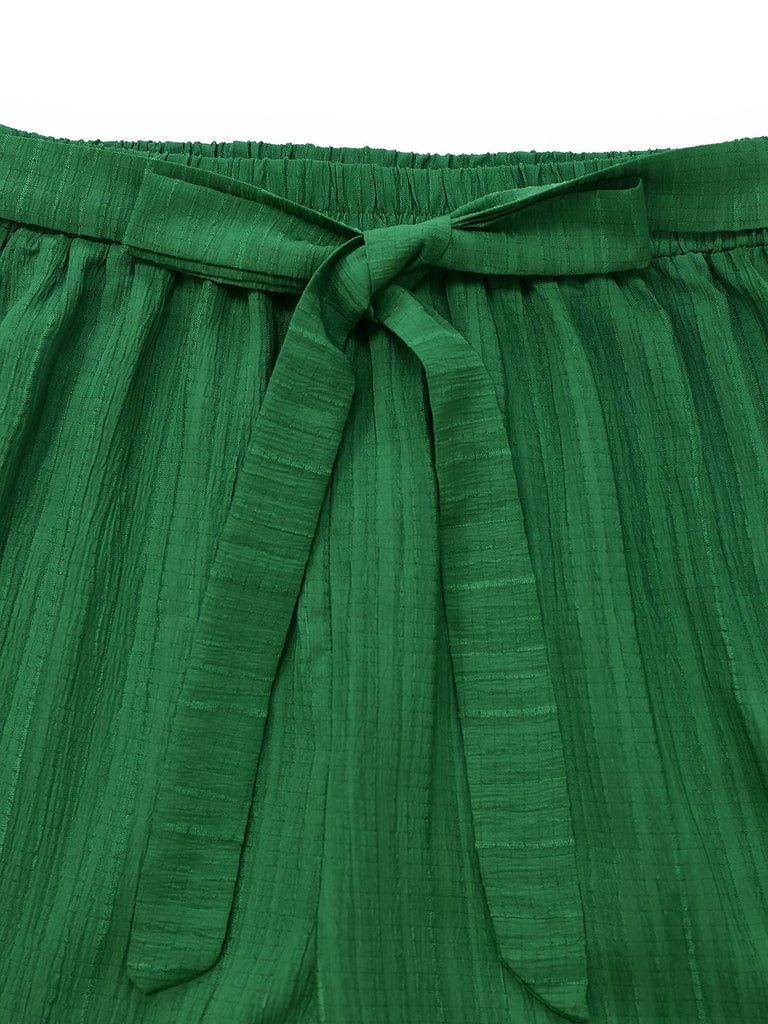 2PCS Grün 1950er Tropische Pflanzen Halfter Top & Texturiert Hosen