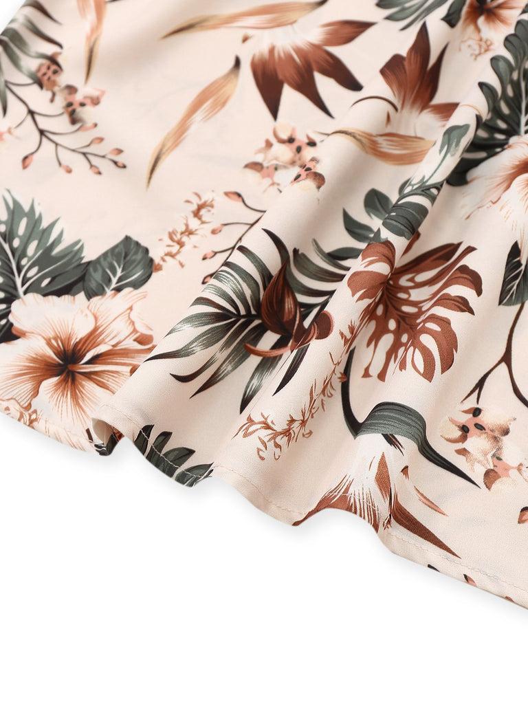 2PCS Grün 1950er Tropische Pflanzen Halfter Top & Texturiert Hosen