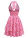 Pfirsichrosa 1960er Gesmokt Blumen Halter Kleid