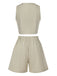 2PCS Helles Khaki 1950er Solide V-Ausschnitt Weste & Shorts