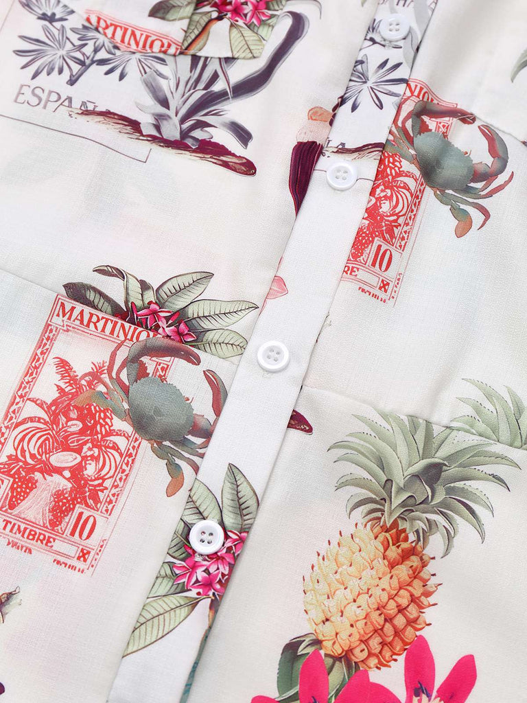 Rosa 1950er Ananas Blume Gürtel Revers Romper