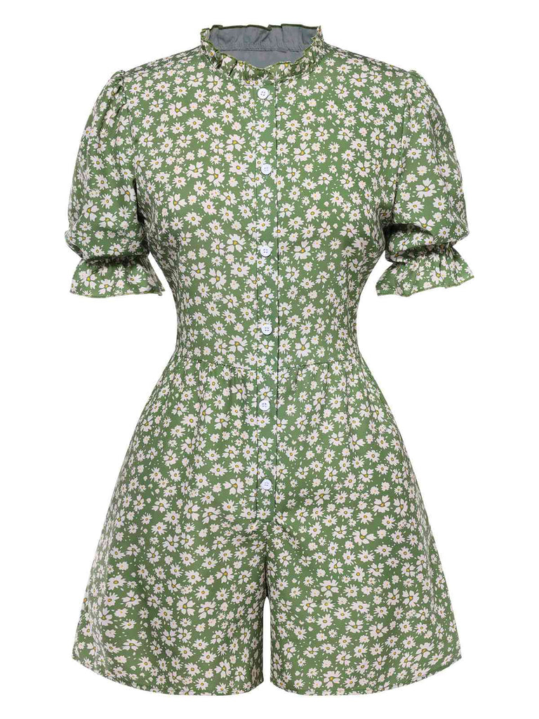 1940er Gänseblümchen Faltenkragen Puffärmel Romper